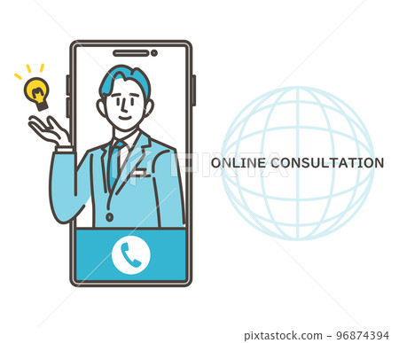 Male business person jumping out of a smartphone (smartphone) [vector illustration material] 96874394
