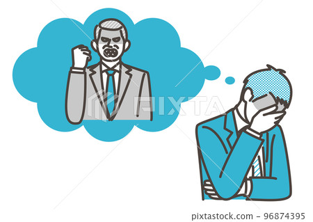 A businessman in a suit who is worried about his boss's power harassment at work [vector illustration material] 96874395