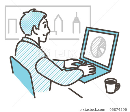 Male business person working on a computer in the office [vector illustration material] 96874396