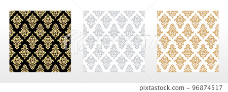 Wallpapers in the style of Baroque. Seamless vector backgrounds. Set of colored floral ornaments. Graphic patterns for fabric, wallpaper, packaging. Ornate Damask flower ornaments Wallpapers in the style of Baroque. Seamless vector backgrounds. Set of colored floral ornaments. Graphic patterns for fabric, wallpaper, packaging. Ornate Damask flower ornaments 96874517