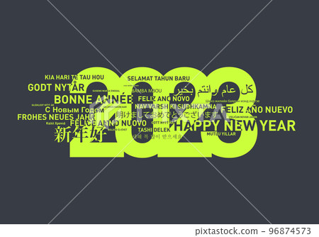 Happy new year card from the world. Green and grey background 96874573