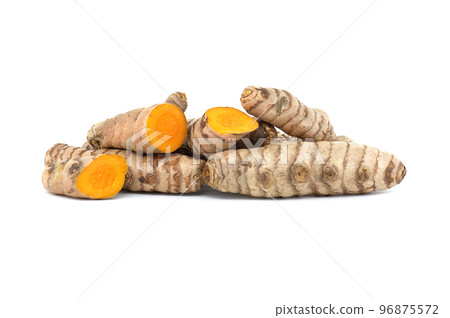 Fresh turmeric (curcumin) root isolated on white Fresh turmeric (curcumin) root isolated on white 96875572