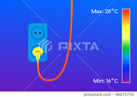 Thermal image of electric socket and wire in house vector illustration Thermal image of electric socket and wire in house vector illustration 96875756