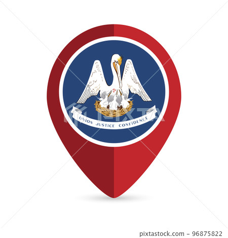 Map pointer with flag Louisiana state. Vector illustration. 96875822