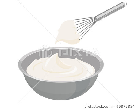 Fresh cream in a bowl and a whisk 96875854