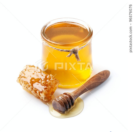 Honey and honeycomb on white backgrounds. Honey and honeycomb on white backgrounds. 96876076