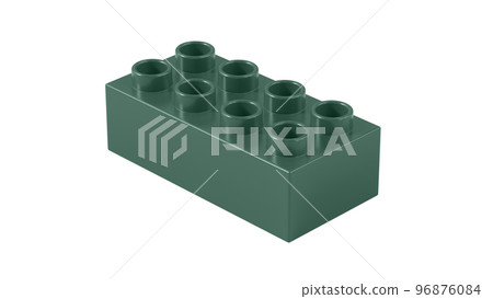Hunter Green Plastic Lego Block Isolated on a White Background. Children Toy Brick, Perspective View. Close Up View of a Game Block for Constructors. 3D illustration with a Work Path. Ultra HD 8K 96876084