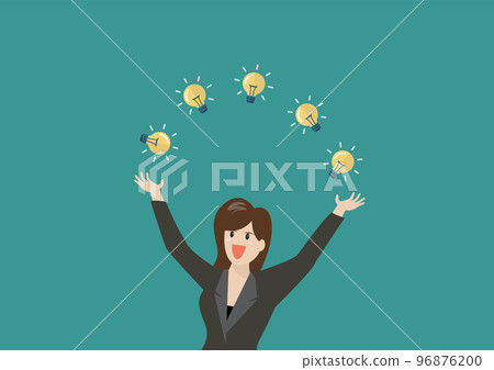 Business woman juggling the light bulb Business woman juggling the light bulb 96876200
