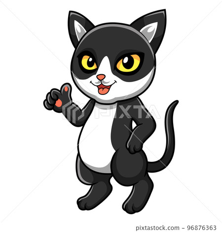 Cute black smoke cat cartoon giving thumbs up 96876363