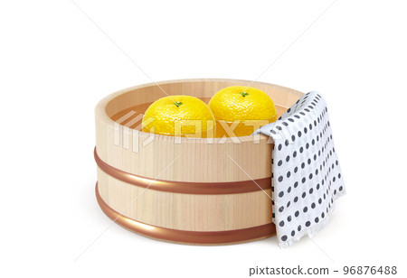 yuzu hot water yuzu hot water winter solstice illustration realistic 96876488