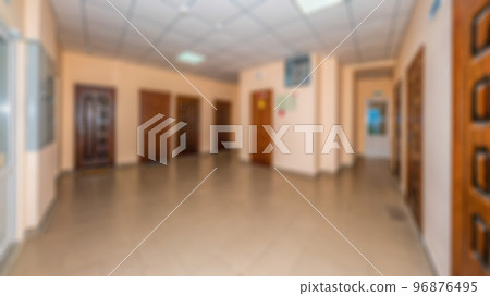 Abstract blur and defocused hotel resort and lobby interior, long building hallway, apartment, condominium, hotel, commercial office building. Perfect for background. 96876495