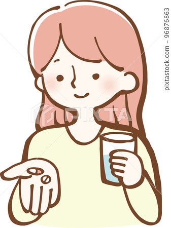 Illustration of a woman taking medicine Illustration of a woman taking medicine 96876863
