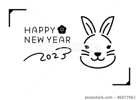 2023 New Year's card, simple handwritten line drawing, horizontal, black and white 96877061