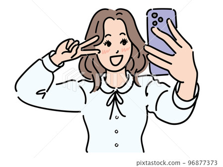 A young woman taking self photos with a smartphone A young woman taking self photos with a smartphone 96877373