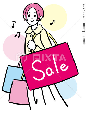 年輕女子在打折時大量購物 年輕女子在打折時大量購物 96877376