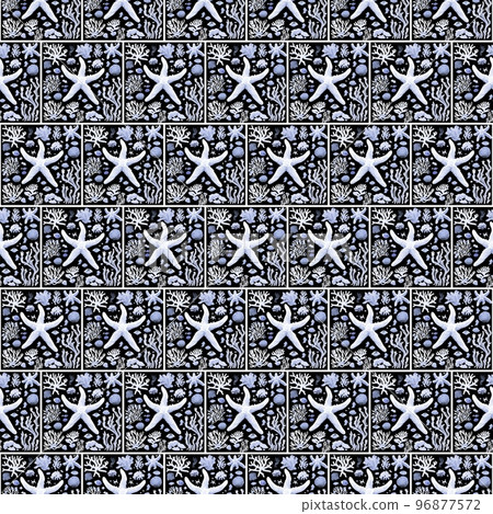 Seamless pattern made of seaweed, starfish and corals 96877572