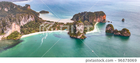 Aerial view of Phra nang Cave or princess Cave Beach in Krabi, Thailand 96878069