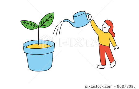 Illustration of a woman growing a big plant Illustration of a woman growing a big plant 96878083