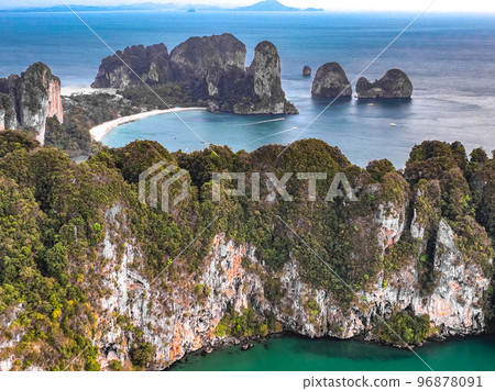 Aerial view of Phra nang Cave or princess Cave Beach in Krabi, Thailand 96878091