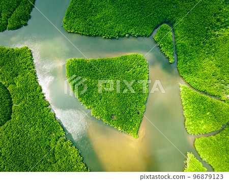 Heart shape island in Khao Chom Pa Sea Mangrove view point, in Trang, Thailand  96879123