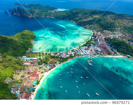 Aerial view of Ton Sai Beach in Koh Phi Phi, Krabi Thailand 96879271
