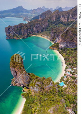 Aerial view of Railay and Phra nang Cave Beach in Krabi, Thailand Aerial view of Railay and Phra nang Cave Beach in Krabi, Thailand 96879275