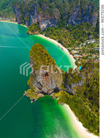 Aerial view of Railay and Phra nang Cave Beach in Krabi, Thailand Aerial view of Railay and Phra nang Cave Beach in Krabi, Thailand 96879286
