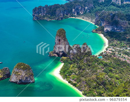Aerial view of Railay and Phra nang Cave Beach in Krabi, Thailand Aerial view of Railay and Phra nang Cave Beach in Krabi, Thailand 96879354