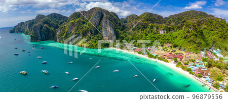 Aerial view of Ton Sai Beach in Koh Phi Phi, Krabi Thailand Aerial view of Ton Sai Beach in Koh Phi Phi, Krabi Thailand 96879556
