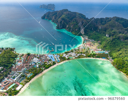 Aerial view of Ton Sai Beach in Koh Phi Phi, Krabi Thailand 96879560