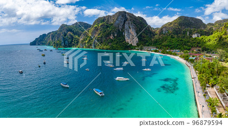 Aerial view of Ton Sai Beach in Koh Phi Phi, Krabi Thailand Aerial view of Ton Sai Beach in Koh Phi Phi, Krabi Thailand 96879594