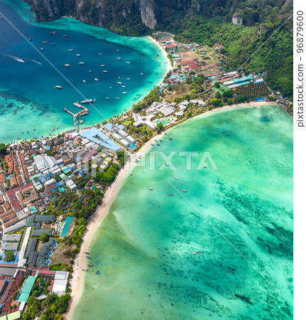 Aerial view of Ton Sai Beach in Koh Phi Phi, Krabi Thailand 96879600