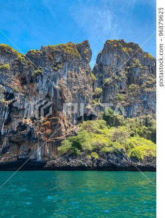Ton Sai Beach from the long tail boat in Koh Phi Phi, Krabi Thailand Ton Sai Beach from the long tail boat in Koh Phi Phi, Krabi Thailand 96879625