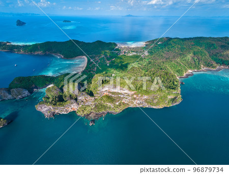 Aerial view of Nui beach in koh Phi Phi Don island, in Krabi, Thailand Aerial view of Nui beach in koh Phi Phi Don island, in Krabi, Thailand 96879734