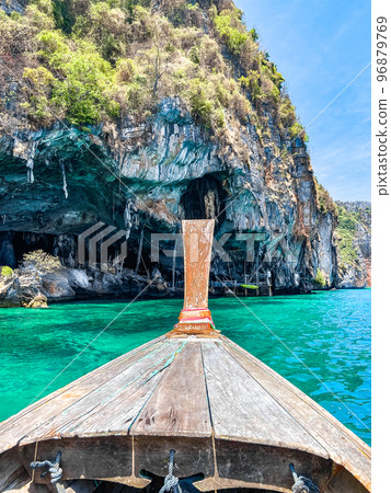 Viking Cave from the long tail boat, in koh Phi Phi Leh, Krabi, Thailand 96879769