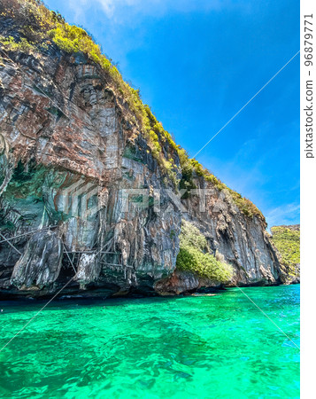 Viking Cave from the long tail boat, in koh Phi Phi Leh, Krabi, Thailand 96879771