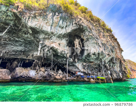Viking Cave from the long tail boat, in koh Phi Phi Leh, Krabi, Thailand 96879786