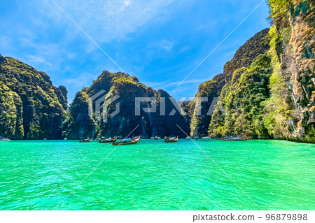 Maya Bay from the long tail boat, in koh Phi Phi, Krabi, Thailand 96879898