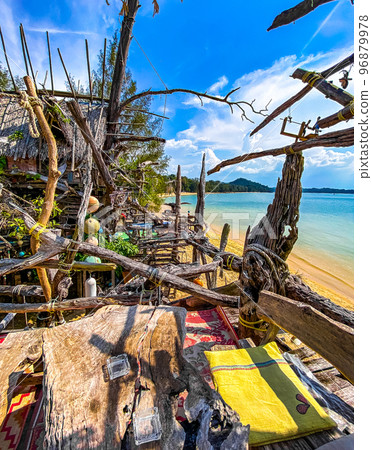 Old wooden pirate boat on the beach in Koh Phayam, Ranong, Thailand Old wooden pirate boat on the beach in Koh Phayam, Ranong, Thailand 96879978