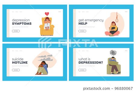 Depression Landing Page Template Set. Depressed People with Bewildered Thoughts in Mind Feel Unhappy Emotion Depression Landing Page Template Set. Depressed People with Bewildered Thoughts in Mind Feel Unhappy Emotion 96880067