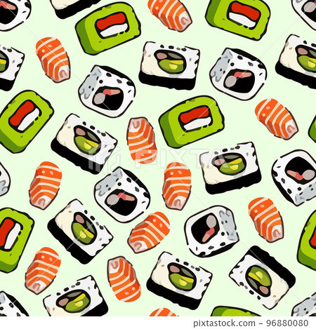 Vector Cute Sushi background seamless pattern 96880080