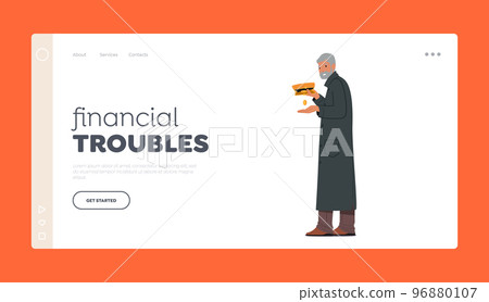Financial Troubles Landing Page Template. Poor Senior Male Character with Last Coin in Wallet. Sad Bankrupt Old Man Financial Troubles Landing Page Template. Poor Senior Male Character with Last Coin in Wallet. Sad Bankrupt Old Man 96880107