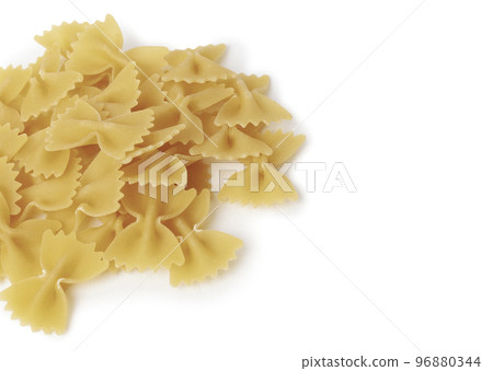 Raw farfalle pasta, Itallian food, close-up, isolated on white 96880344