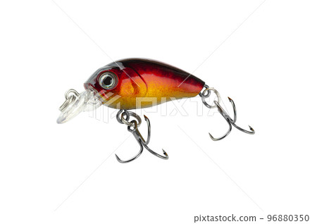 Wobbler isolated on a white background. Fishing lure for fishing. Plastic fish with hooks. Spinning bait. With Clipping Path 96880350