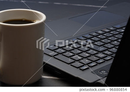 desk work with laptop and coffee desk work with laptop and coffee 96880854