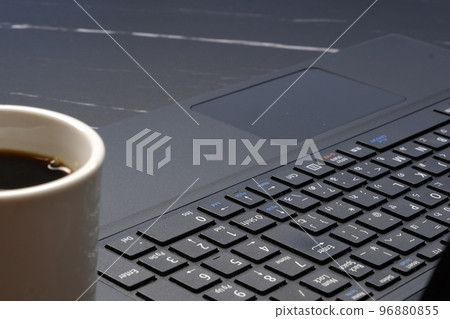 desk work with laptop and coffee desk work with laptop and coffee 96880855