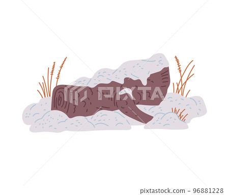 Tree trunk stump covered with snow flat vector illustration isolated on white. Tree trunk stump covered with snow flat vector illustration isolated on white. 96881228