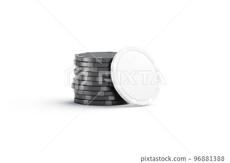 Blank white plastic round chip mockup stand black stack, isolated Blank white plastic round chip mockup stand black stack, isolated 96881388