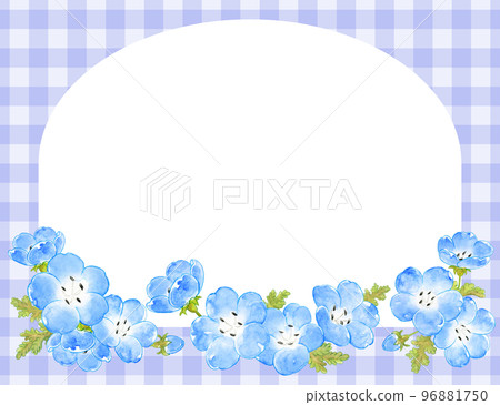 Spring blue nemophila and gingham check pattern watercolor frame material 96881750