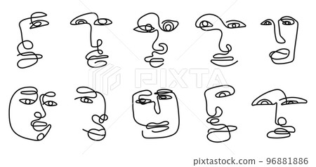 Set of different human faces in a minimalist style with one line. Silhouette of female and male faces drawn. Girls face collection. Contemporary art. editable stroke isolated vector illustration Set of different human faces in a minimalist style with one line. Silhouette of female and male faces drawn. Girls face collection. Contemporary art. editable stroke isolated vector illustration 96881886